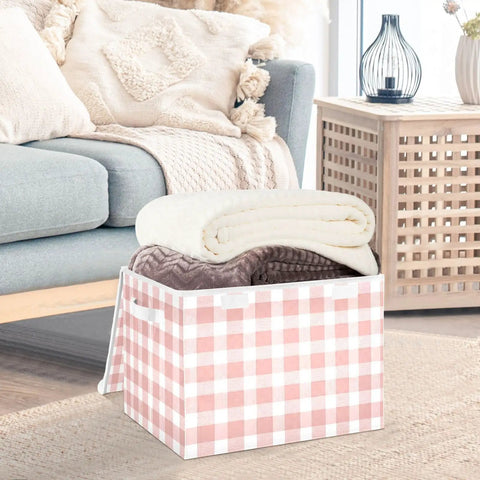 Super Roomy Storage Bins With Lids Generous Folding Closet Organizer Built From Tough Oxford Material Keep Your Everyday Gear Packed Snug For A Clutter Free Home Setup with rolled blankets inside.