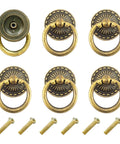 Set Of 6 Vintage Bronze Drop Ring Knobs For Dresser Drawers And Cabinets With Screws Antique Single Hole Decorative Hardware