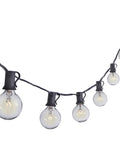 100 Ft Clear Globe G40 Outdoor String Lights on Black Cord with Bendable Easy Install Bulbs hanging in a curve