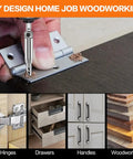 3 Piece HSS Self Centering Hinge Drill Bit Set for Woodworking Doors and Cabinets shown drilling hinge on cabinet door