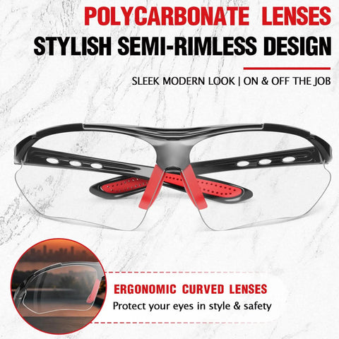 Top Shelf ANSI Z871 Safety Glasses For Trade Workers Featuring Tough As Nails Scratch Resistance And UV400 Eye Protection, semi-rimless design.