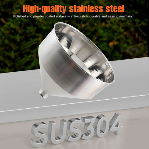 Heavy Duty 30L Filling Machine Hopper in stainless steel 304, polished for durability, showcasing anti-scratch surface and SUS304 label.