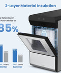 Countertop Nugget Ice Maker Featuring Clear Viewing Window In Silver Finish with open lid showing ice compartment.
