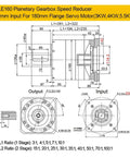 Top Shelf Planetary Gearbox Motor Reducer Featuring 42 Millimeter Input Shaft And 15 To 1 Ratio For Servo Motors PLE160 technical diagram with dimensions.