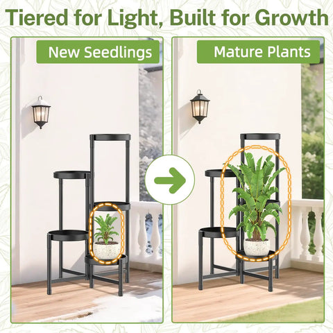 Premium 5 Tier Metal Corner Plant Stand For Indoor Outdoor Use, Adjustable Space Saving Corner Shelf, Quick Tool Free Assembly, Modern Black Finish To Level Up Your Greenery Vibes Now