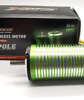 1900KV Brushless Motor 2400W 78A 31V 4Pole powerhouse for RC cars shown with packaging, highlighting strong torque and fast acceleration.