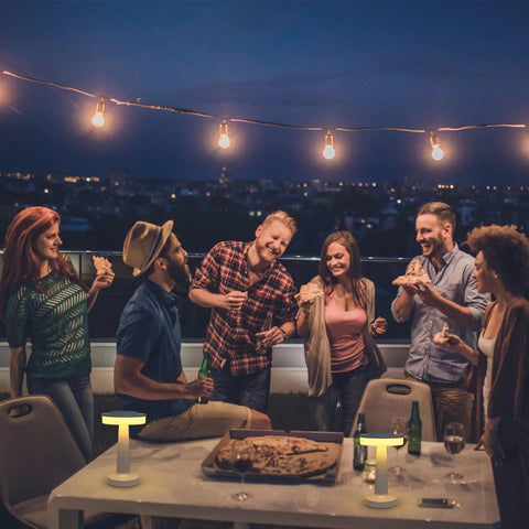 Group enjoying night with Two Pack Nightstand Lamps With Sensor Control And USB Charging Portable Bedside Lights for Kids.