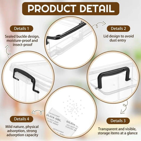 Product details of Filament Storage Box For 3D Printer With Reusable Desiccants, clear plastic design, moisture control features.