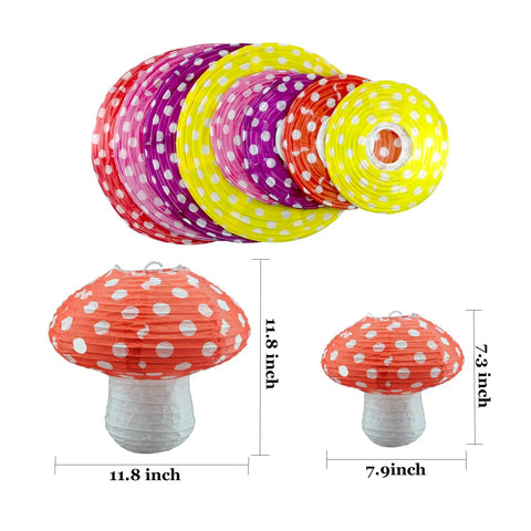 Totally Adorable Mushroom Shaped Paper Lanterns Set For Indoor And Outdoor Parties, Forest Jungle Wonderland Theme, size comparison