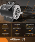 maXpeedingrods 5HP SPL air compressor motor, 56 frame, 3450RPM, 230V, 15A, 5/8 inch keyed shaft, CCW rotation