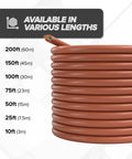 18 Gauge 8 Conductor Thermostat Wire 200 Ft Brown CL2 RCMR Low Voltage Cable coiled beside length options chart
