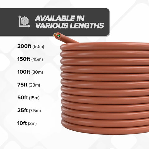 18 Gauge 8 Conductor Thermostat Wire 150 Feet Insulated Solid Copper Low Voltage Cable Coiled with Length Options Displayed