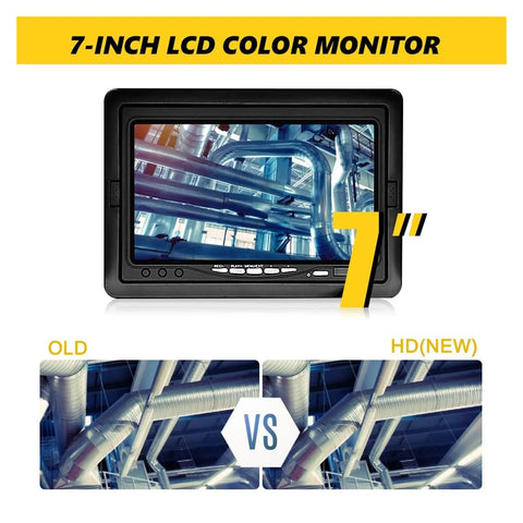 7 inch LCD color monitor for Badass Drain Inspection Camera With Dvr Sewer Endoscope IP68 waterproof, shown with HD vs old image.