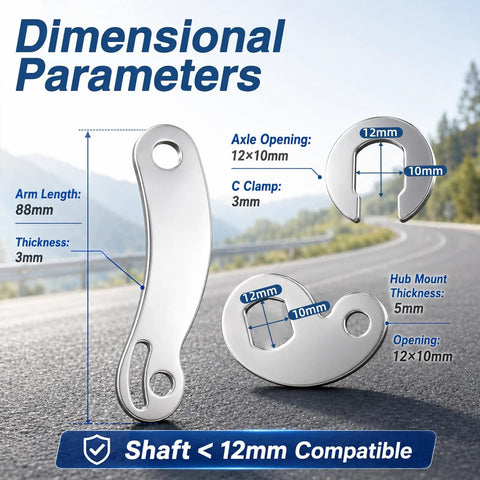 Two Sets Universal M12 Torque Arm Conversion Kit For E Bike Hub Motors Fits Front Or Rear Installations Durable 12mm Torque Arm For Adult Electric Bicycle Maintenance Tool, stainless steel torque arm dimensions showing 88mm length and 12x10mm opening