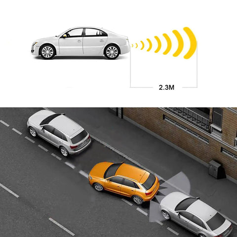 Diagram showing Rear Parking Sensor System With Built In Ultrasonic Sensors, Four Sensor Setup, assisting parallel parking.