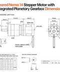 Dimensions of Geared Nema 14 Stepper Motor with Integrated Planetary Gearbox shown in technical drawing