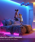 Rgb Led Light Strips 32.8 Ft With 44 Key Remote Color Changing Tape Light illuminating a child's bedroom for decor.