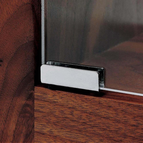 Satin Black Glass Door Pivot Hinge Pair For Free Swinging Glass Doors No Drilling Required Easy Installation, shown installed on wooden frame