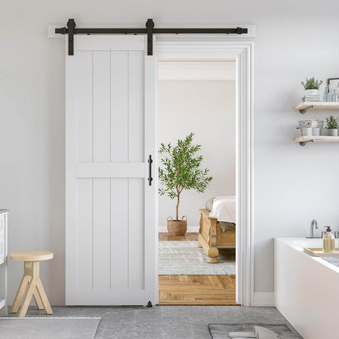 White Sliding Barn Door 30 By 80 Inches Made From MDF With Waterproof PVC Coating Pre Drilled Ready To Assemble Installed