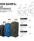 Eddie Bauer Expedition 2.0 size reference with Rugged Rolling Duffel Bag For Travel And Carry On, 22 Inch Luggage in Dark Thyme and other sizes.