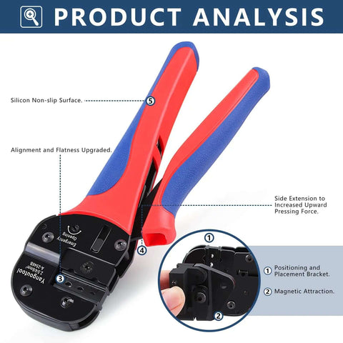 Solar Crimping Tool For PV Cables YG-2546B with silicon non-slip surface, showing positioning bracket and magnetic features