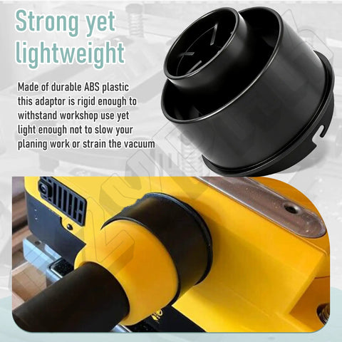 Durable Planer Vacuum Adaptor Replacement For DW735 DW735X Thickness Planers shown installed, black ABS material.