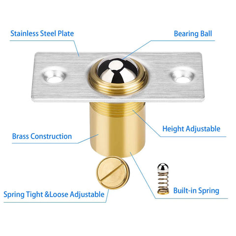 4 Pack Drive In Ball Catch For Closet Doors With Strike Plate Adjustable Tension Heavy Duty Stainless Steel And Brass Hardware