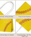 Softball Themed Paper Goodie Bags With Handles 12 Pack For Party Favors Treat Bags Game Day Decor Two Sided Softball Print Yellow Epic