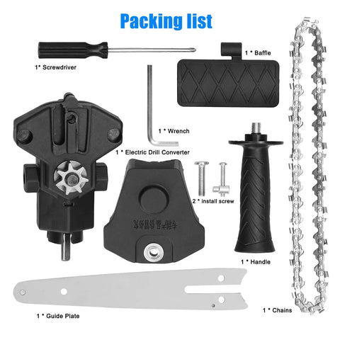 Straight Up Best Electric Chainsaw Attachment Modifies Standard Drills Into A Badass 6 Inch Power Cutter packing list of components