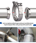 Stainless Steel Two And A Half Inch V Band Exhaust Clamps Dual Pack With Male Female Quick Release Plug And Play Flat Flange For Turbo Downpipe And Exhaust System Gasket Free Overlap Weld Design