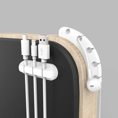 White Cable Clips Cord Organizer Set 2 Pack Wire Management Clips For Desk Car Home Office USB Cable Holder mounted on desk corner