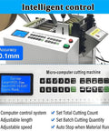 Automatic Heat Shrink Tube Cutting Machine 300W Cable Cutter control panel showing adjustable speed and accuracy 0.1mm.