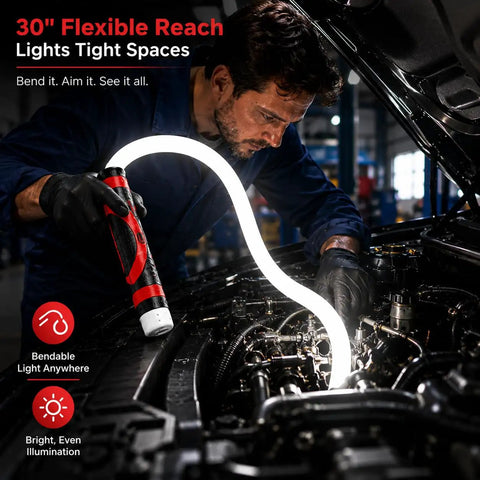 Super Bright Flexible LED Light Stick 30 Inch Bendable Work Light With 1200 Lumens And 360 Degree Neck Rechargeable in use