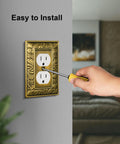 Six Pack Duplex Outlet Cover Plate With Paisley Pattern In Antique Brass Finish That Looks Dope On Any Metal Wall Plate for Electrical Outlets