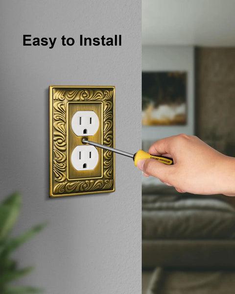 Six Pack Duplex Outlet Cover Plate With Paisley Pattern In Antique Brass Finish That Looks Dope On Any Metal Wall Plate for Electrical Outlets