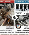 Comparison of failed old boots with Brake Caliper Rebuild Kit With Caliper Slide Pin Boots And Sealing Rings Rubber Bushings.