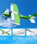 Beginner Friendly RC Airplane 1220mm Ranger Reflex V3 in flight, showcasing dihedral wing support and green color against blue sky.