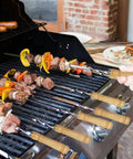 12 Pack 22 Inch Stainless Steel Kabob Skewers With Wide Reusable Nonslip Wooden Handles Heavy Duty BBQ Skewers on grill