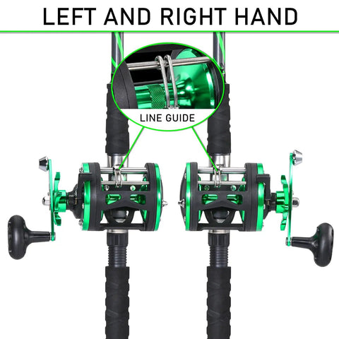 Progressive Glass Fishing Rod and Reel Combo 7ft Medium Heavy for Catfish Salmon and Steelhead, left and right hand reels focus