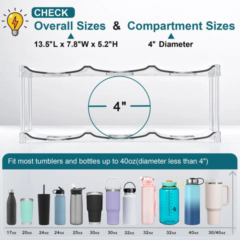 4 Tier Stackable Water Bottle Organizer Rack Fits Large Wide Mouth Bottles And Tall Tumblers Holds 12 Items No Fuss