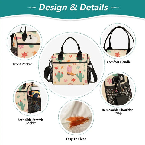 Western Cowboy Desert Star Insulated Lunch Bag, Leakproof Cooler Tote with front pocket, comfort handle, and shoulder strap