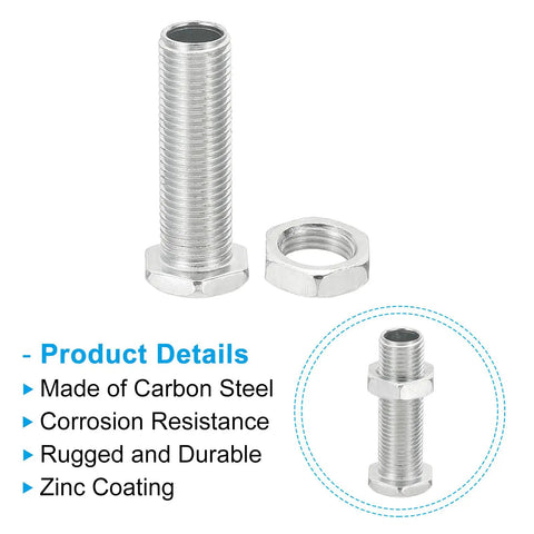 10-Piece M10x35mm Hex Bolts And Nuts Kit For Through-Hole Installs, Carbon Steel, Zinc-Plated, shown with hex bolt and nut.