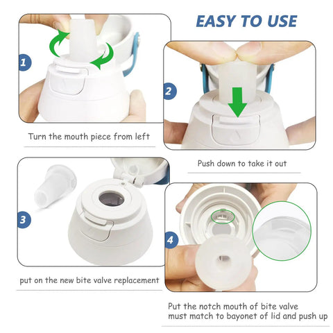 Bite Valve Replacement Pack for Brita Water Bottle Mouthpiece, 3 Pack, Food Grade Silicone, BPA Free, Leak Proof and Odor Resistant, Durable Hydration Valve for Fresh Tasting Water; replacement steps