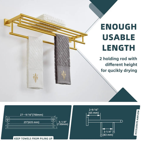 Brushed Dark Gold Stainless Steel Towel Rack With Shelf For Bathroom SUS 304 Hand Towel Holder Wall Mount with towels