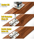 Sharp Door Lock Installation Kit With Heavy Duty Hinge Jig And Precision Hole Saw Template For No Sweat DIY Projects showing router, self-centering hinge, double ended driver bits.