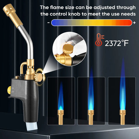 Propane Torch Head With 3 Interchangeable Nozzles, Trigger Start Ignition For High Heat Welding Soldering And Cooking, Gas Tank Not Included, temperature control