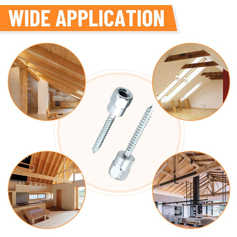 Three Eighths Inch Vertical Rod Anchor Screws For Wood shown with wide application in construction settings
