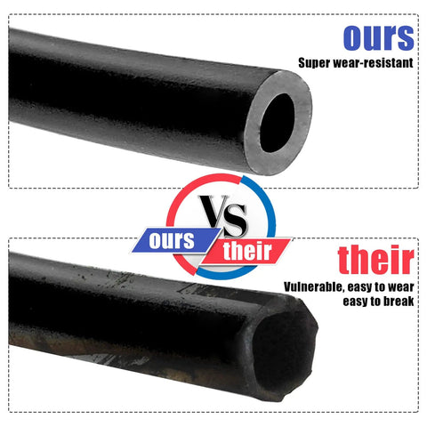 Comparison of windshield washer hose durability with focus on 'ours' being super wear-resistant.