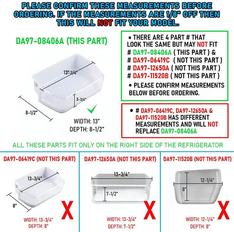 Easy Install Right Door Bin Assembly Guard For Samsung Refrigerator DA97-08406A DA97-08406C with dimensions