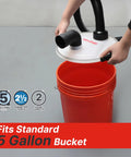 Installing Dust Collector For 5 Gallon Buckets With 2.5 Inch Hose, Elbow Fittings And Metal Filter Included on red bucket